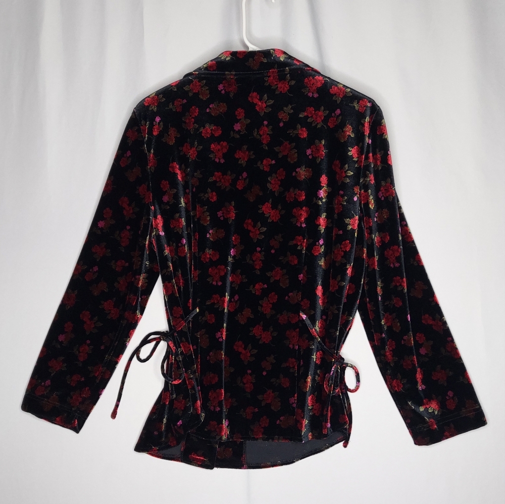 Vtg 90s Melissa Harper Velvet Dark Floral Blazer Women 12 Whimsigoth Cottagecore - Picture 2 of 14